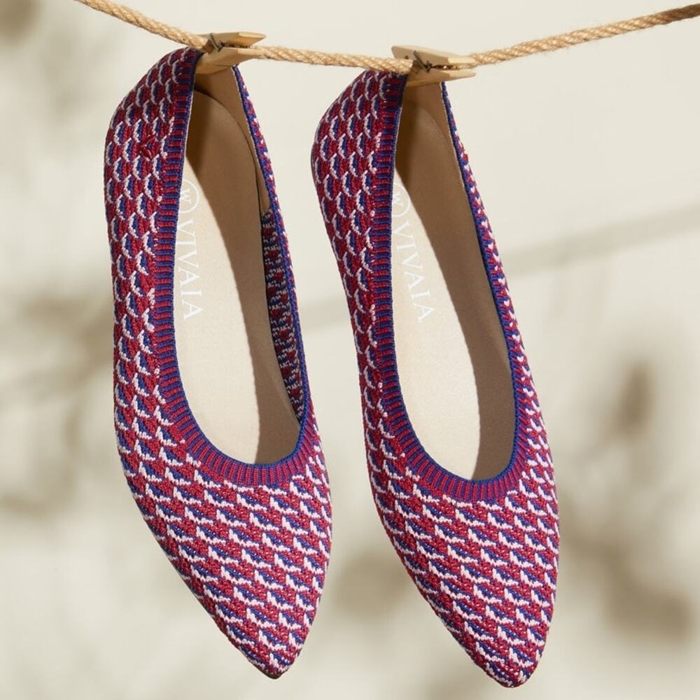 Vivaia Aria Pointed Toe Old Money Washable Comfort Pink Waves Flats NWT 39 US 8
